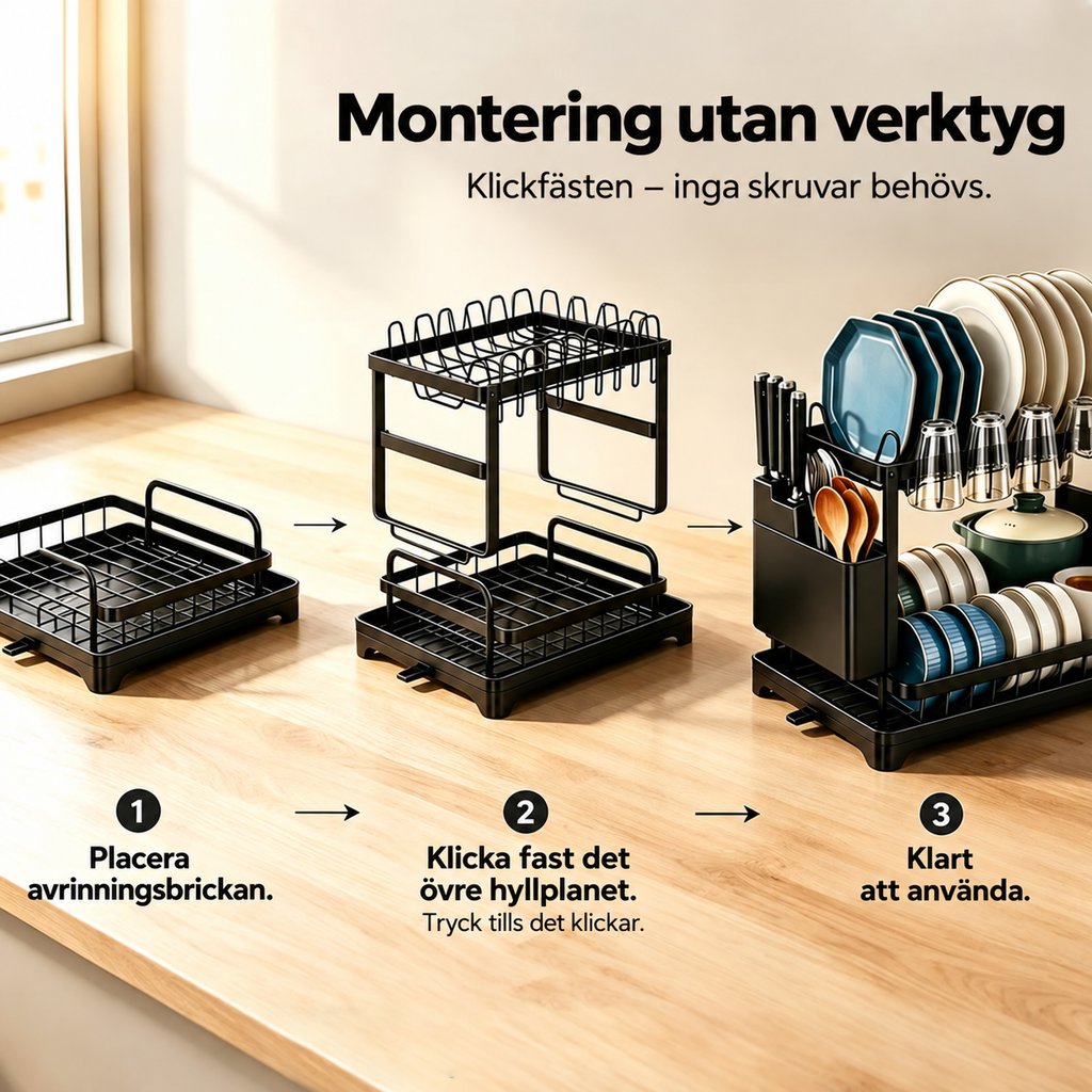 Diskställ i två våningar med avrinningsbricka