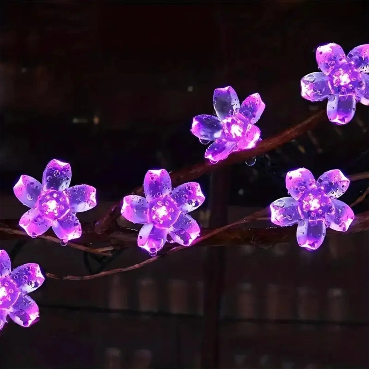 Solcellsdriven ljusslinga med blommor – 12 m