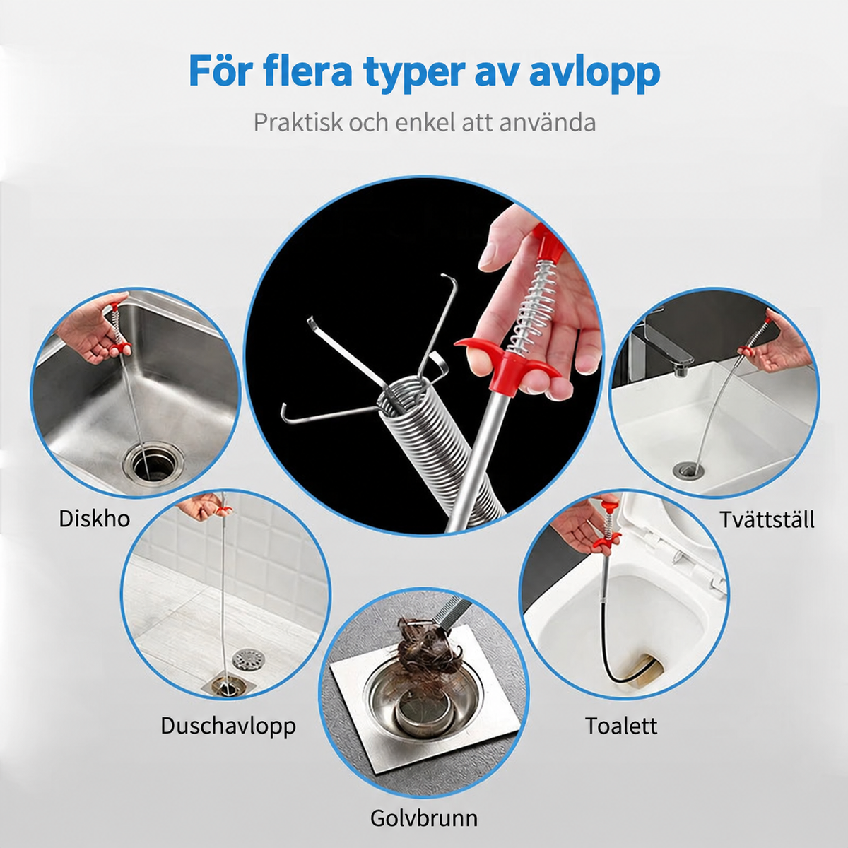 Avloppsspiral 60 cm – rensar stopp i handfat och dusch