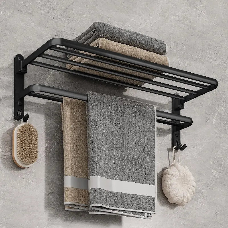 Fällbar handduksstång i matt svart aluminium – 50 cm