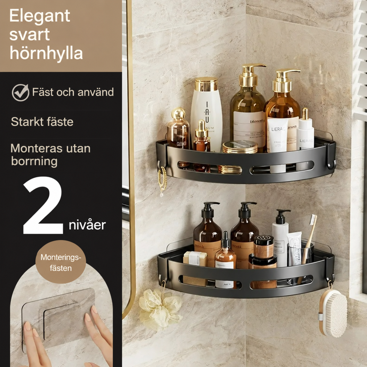 Självhäftande hörnhylla för dusch – 2-pack – bild 4