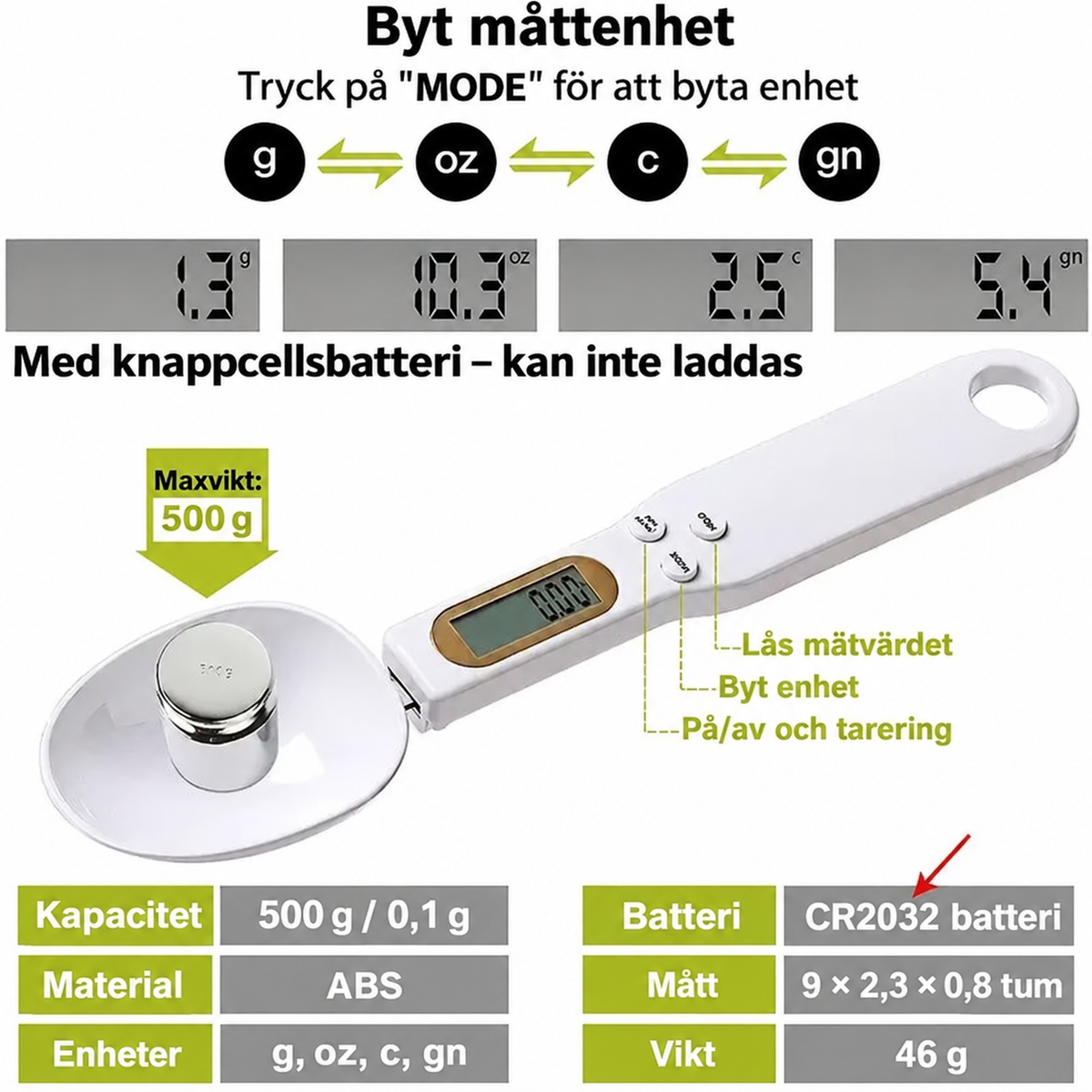 Digital måttsked – våg 0,1–500 g