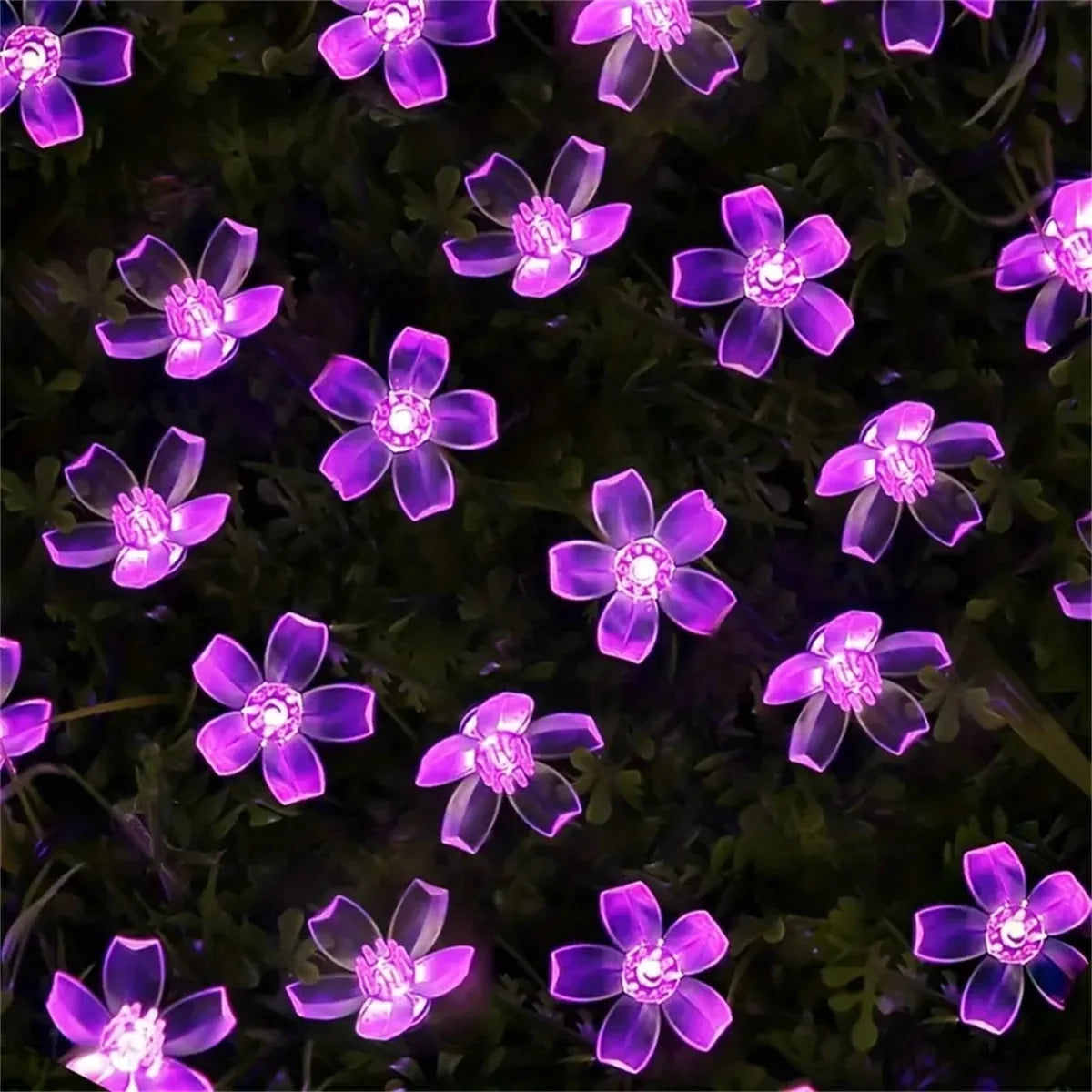 Solcellsdriven ljusslinga med blommor – 12 m