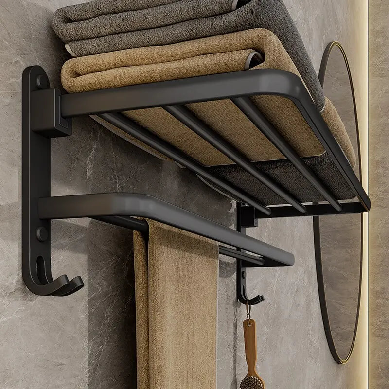 Fällbar handduksstång i matt svart aluminium – 50 cm