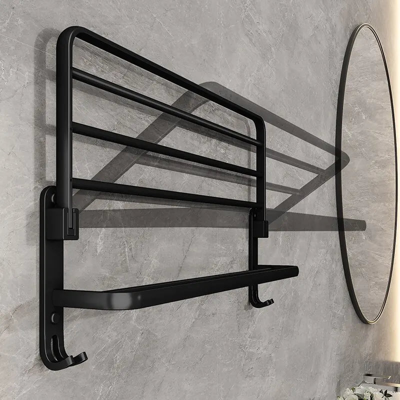 Fällbar handduksstång i matt svart aluminium – 50 cm