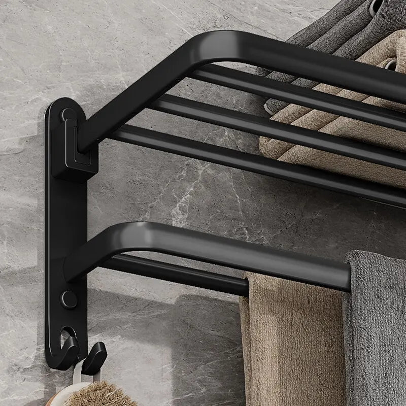 Fällbar handduksstång i matt svart aluminium – 50 cm