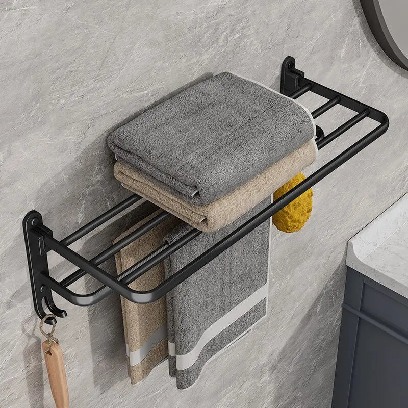 Fällbar handduksstång i matt svart aluminium – 50 cm