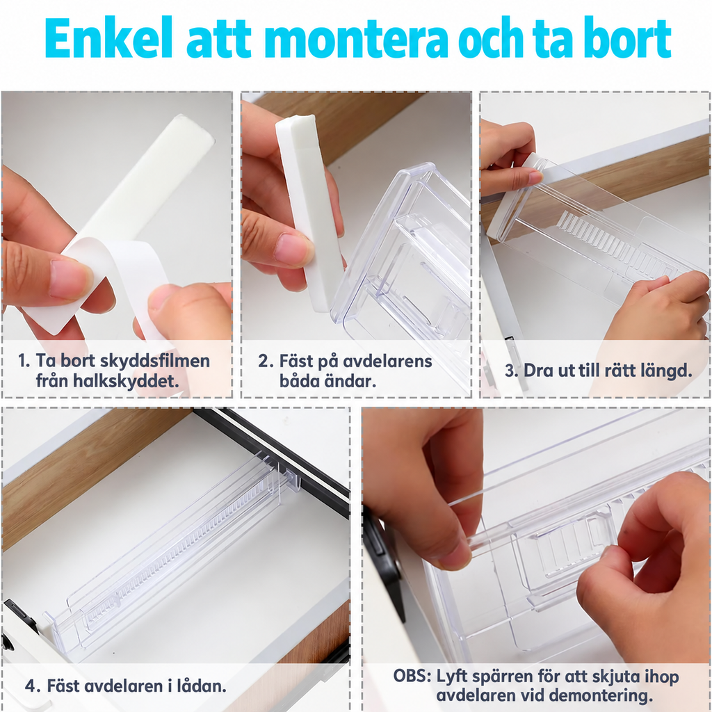 Justerbara lådinsatser – genomskinliga