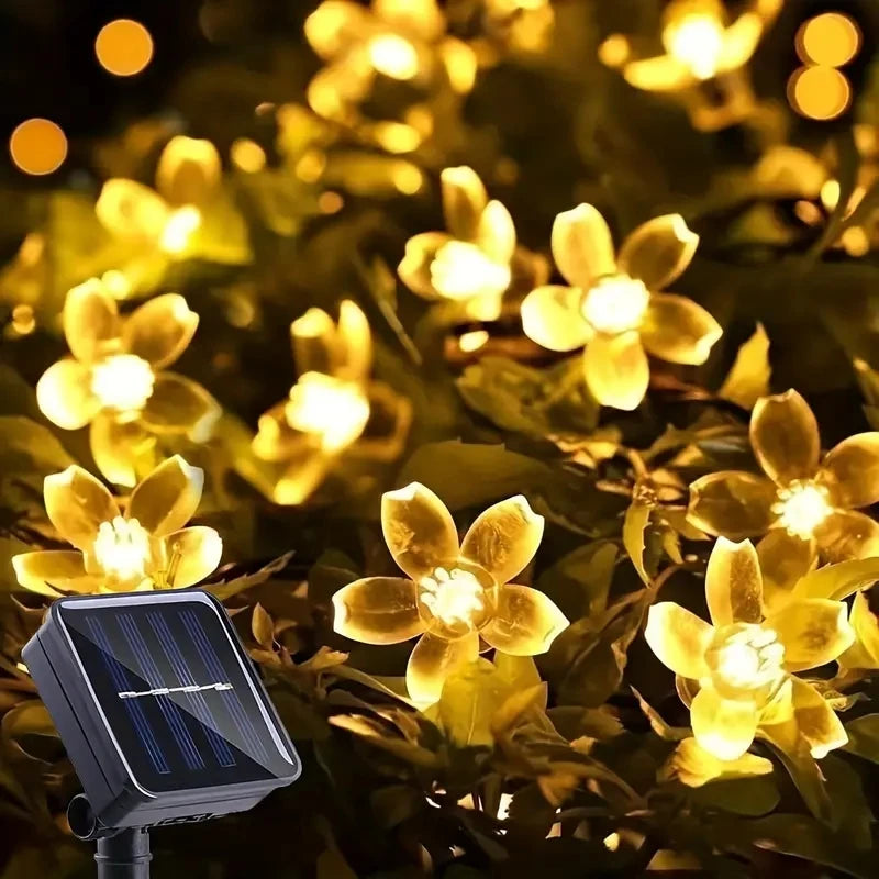 Solcellsdriven ljusslinga med blommor – 12 m