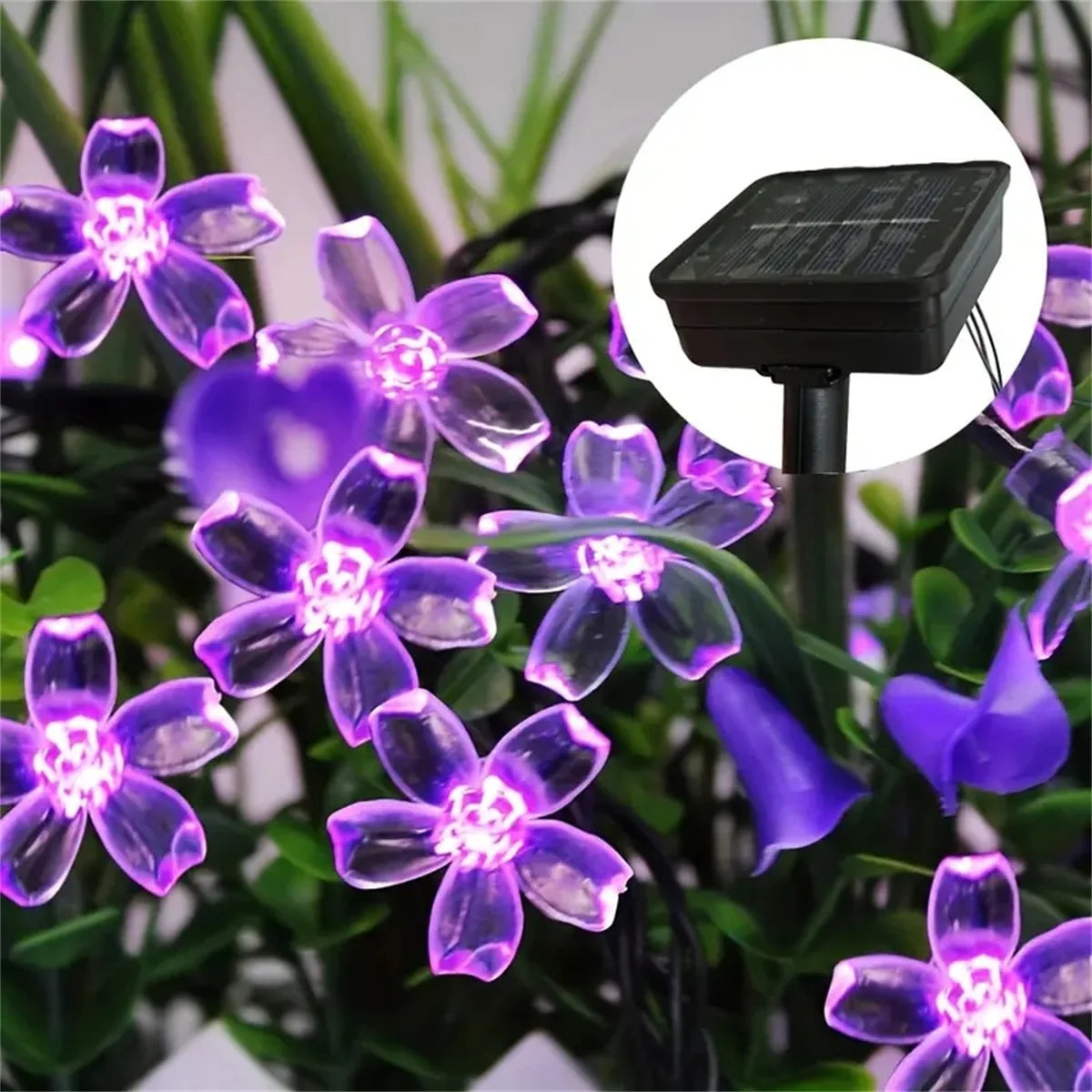 Solcellsdriven ljusslinga med blommor – 12 m