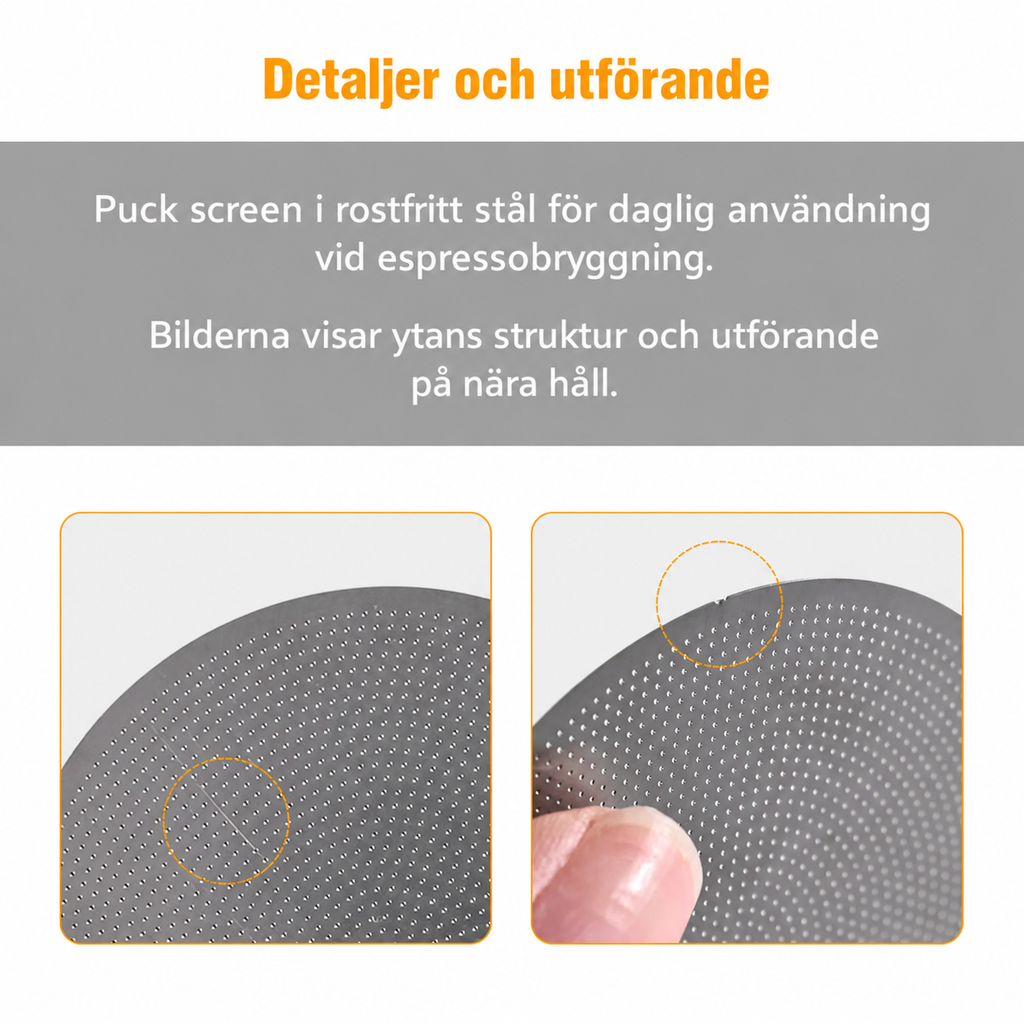 Puck screen för espresso i rostfritt stål
