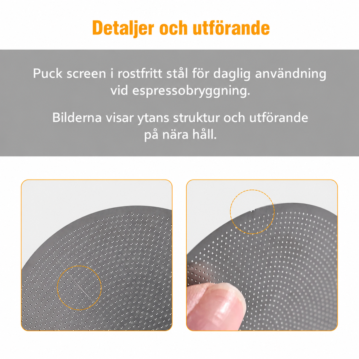 Puck screen för espresso i rostfritt stål
