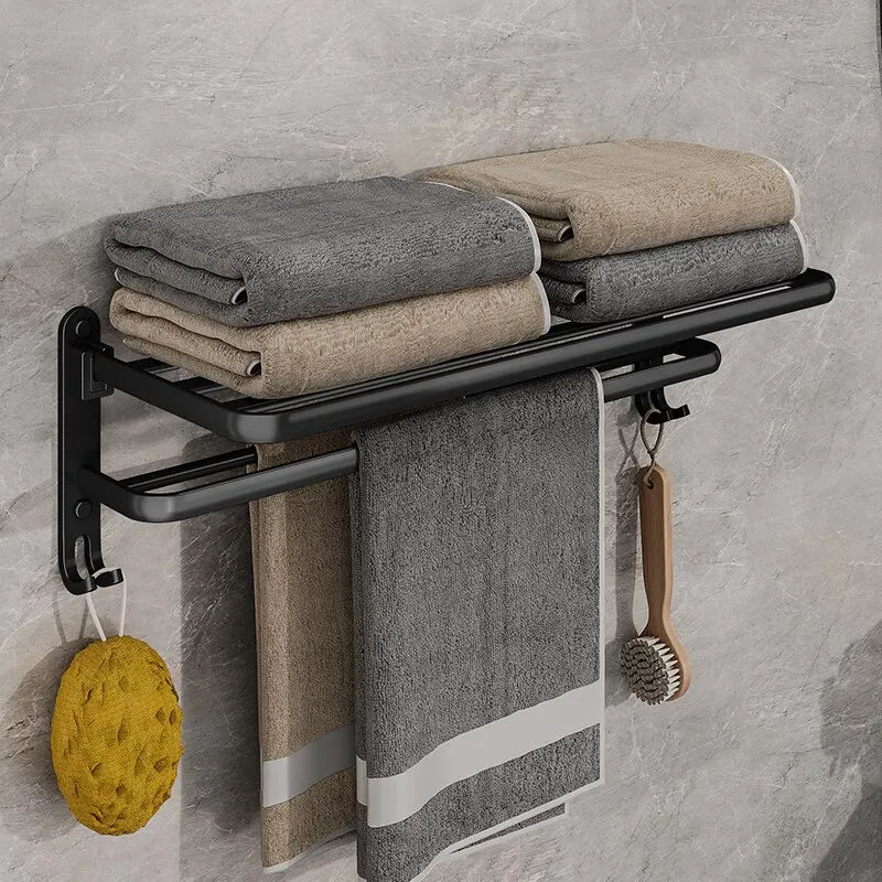 Fällbar handduksstång i matt svart aluminium – 50 cm