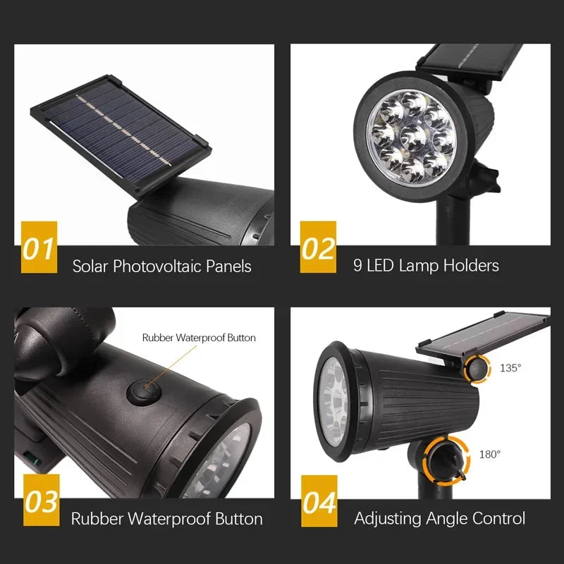 Solcellsdriven spotlight för trädgården – 9 LED