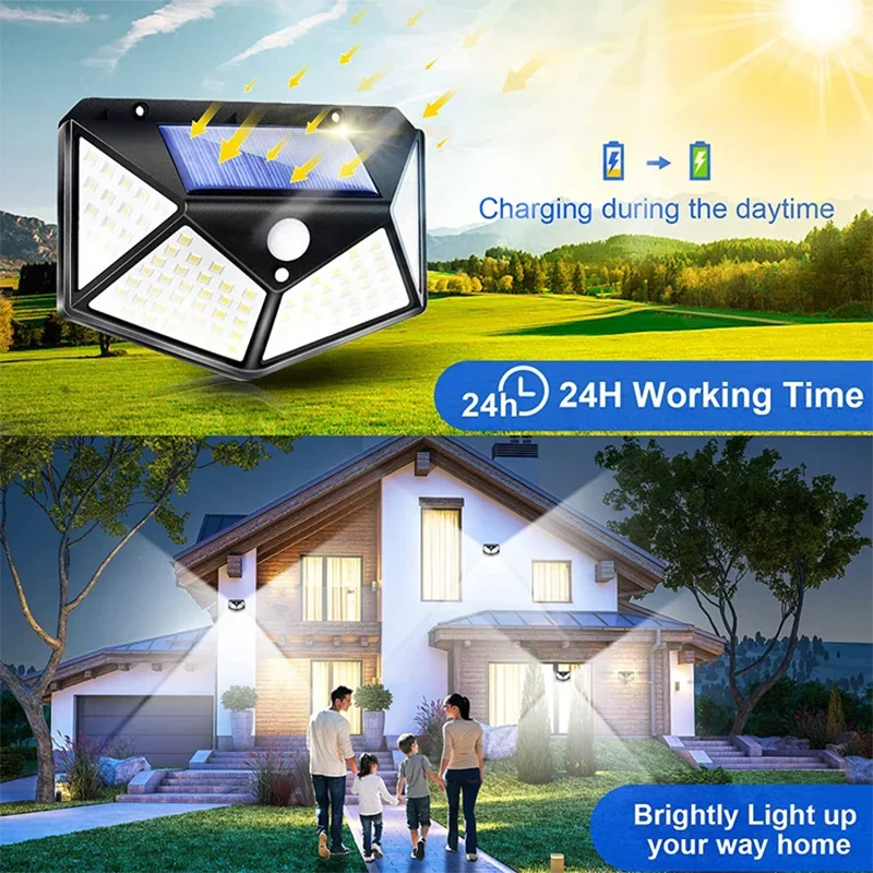 Solcellslampa med rörelsesensor – 100 LED