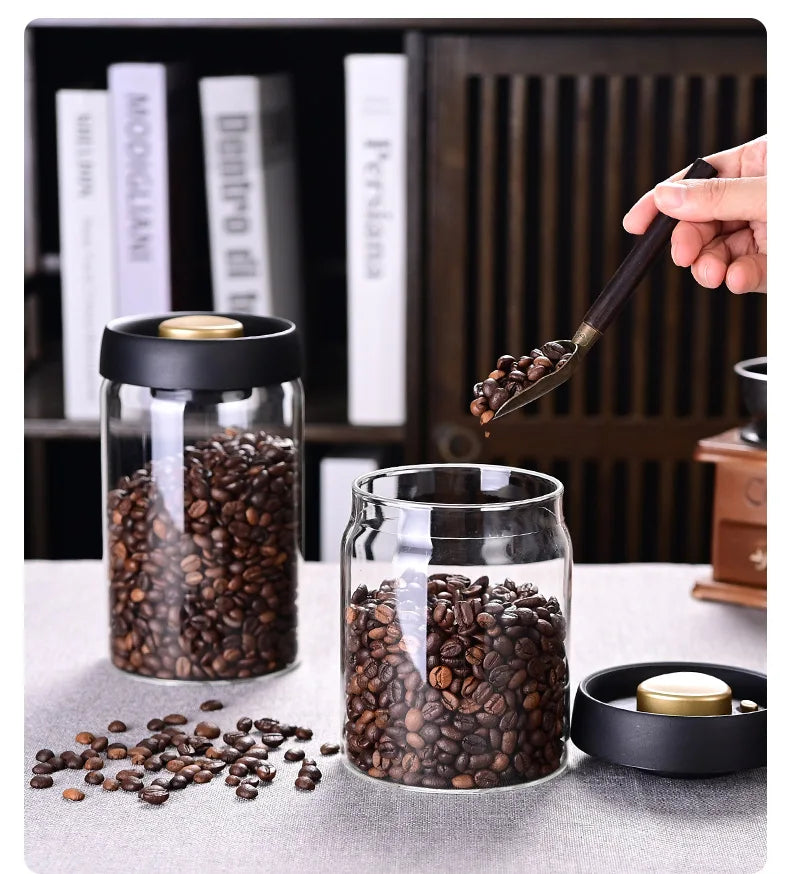 Vakuumförsluten kaffeburk i glas