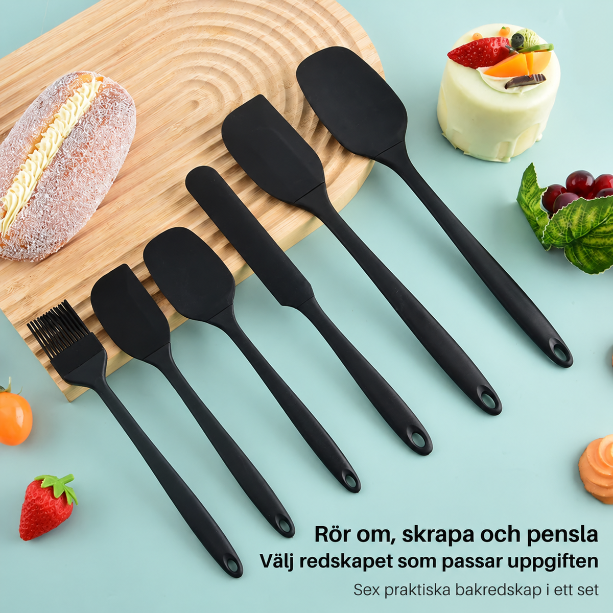 Bakset i silikon – 6 delar med slickepott och pensel