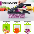 Grönsakshackare och mandolin med behållare