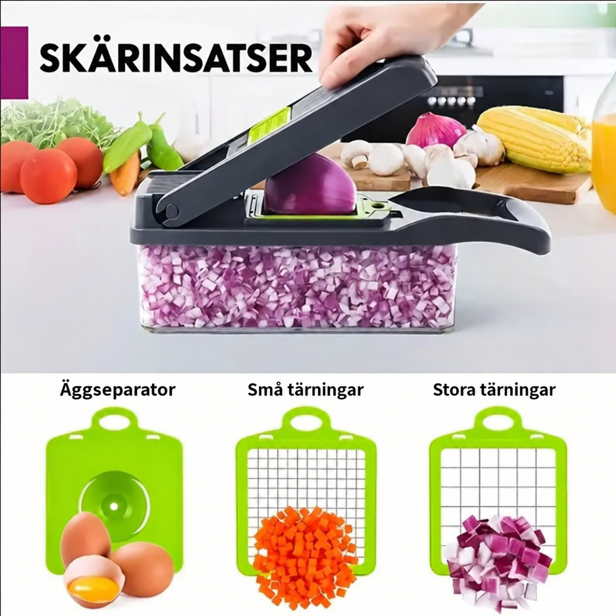 Grönsakshackare och mandolin med behållare