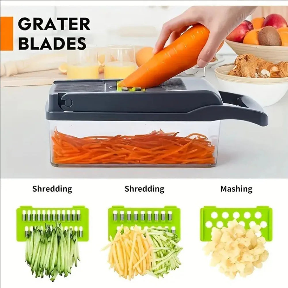 Grönsakshackare och mandolin med behållare