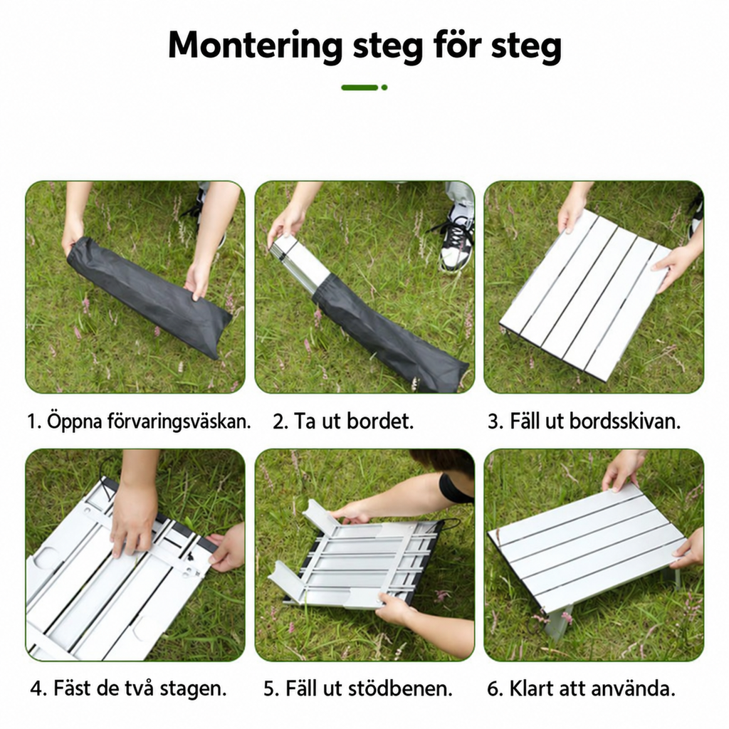 Hopfällbart campingbord i aluminium